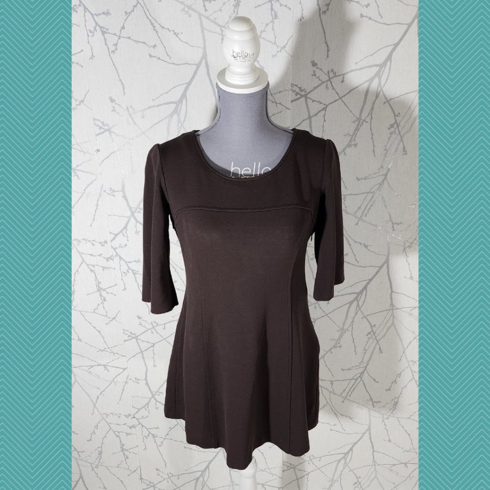 Alysi Brown Round Neck Half Sleeve Tunic Blouse